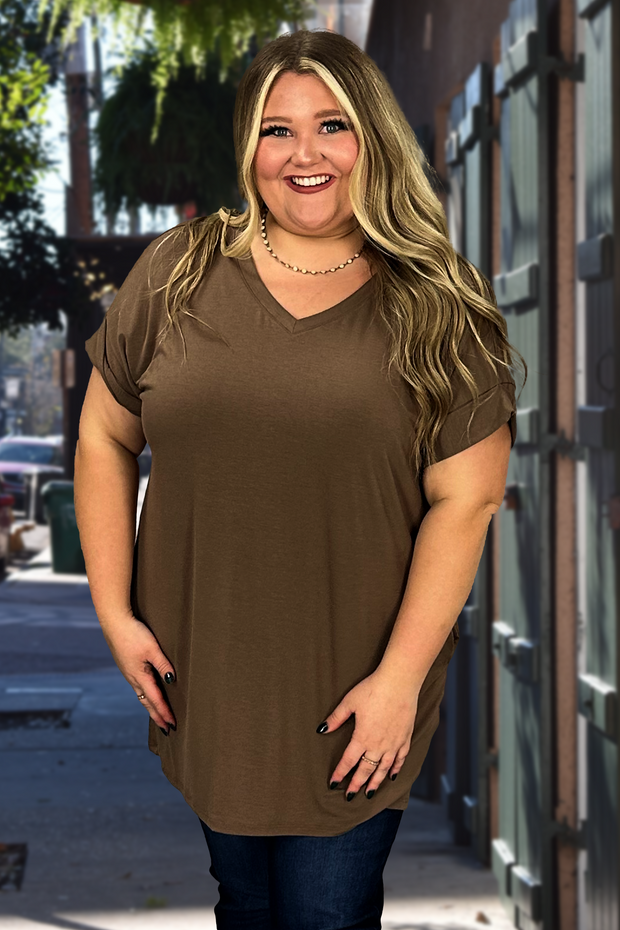 SALE! 45 SSS-C {Simple Ease} Mocha V-Neck Tunic PLUS SIZE 1X 2X 3X