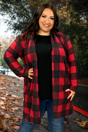 59 OT-I {Somebody To Know} Red Large Check Print Duster PLUS SIZE 1X 2X 3X 4X 5X