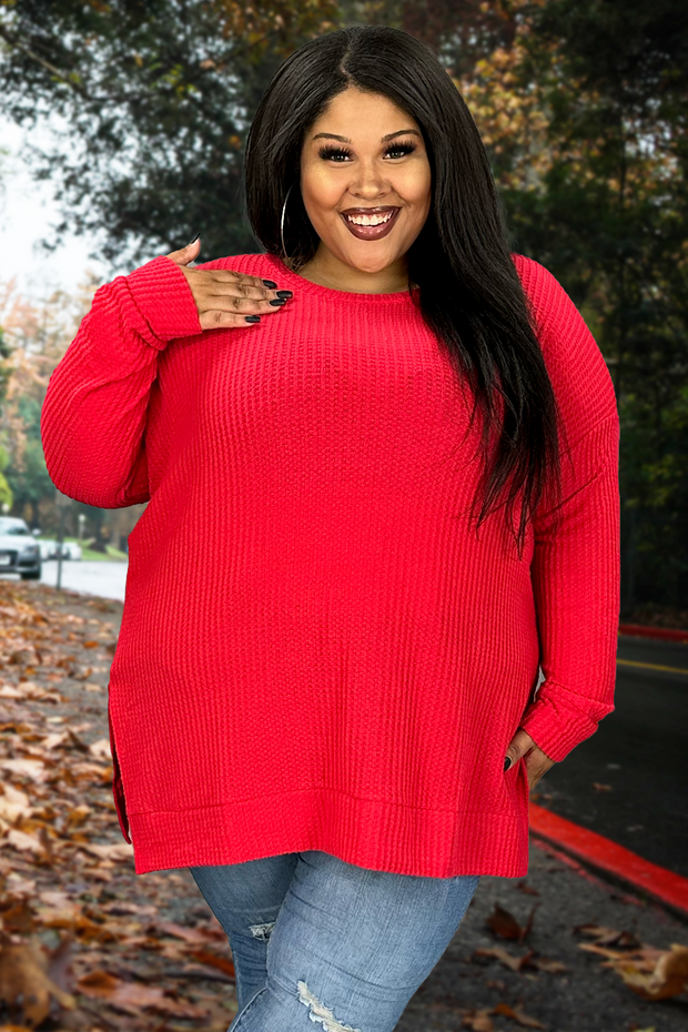 82 SLS-C {Speak Truth} Ruby Waffle Knit Top PLUS SIZE 1X 2X 3X