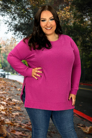 SALE! 81 SLS-B {Speak Truth} Magenta  Waffle Knit Top PLUS SIZE 1X 2X 3X