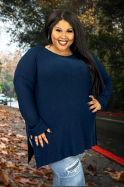 SALE!! 82 SLS-D {Speak Truth} Midnight Navy Waffle Knit Top SALE!! PLUS SIZE 1X 2X 3X