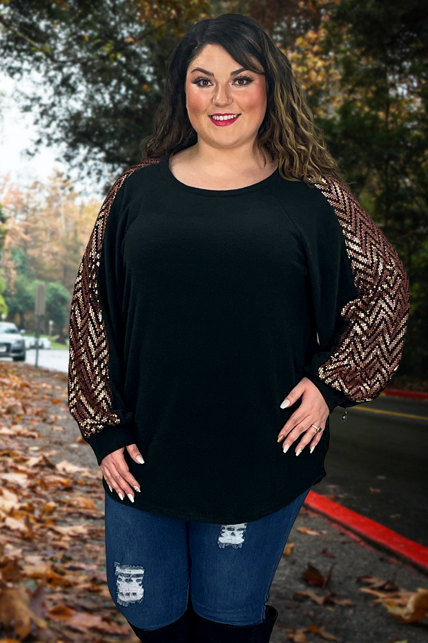 SALE!! 74 CP-A {Still Your Best} Black/Brown Sequin Top PLUS SIZE 1X 2X 3X