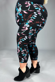 SALE!! LEG-52 {Teal Dreams} Teal Floral  Butter Soft Capri Leggings  EXTENDED PLUS SIZE 3X/5X