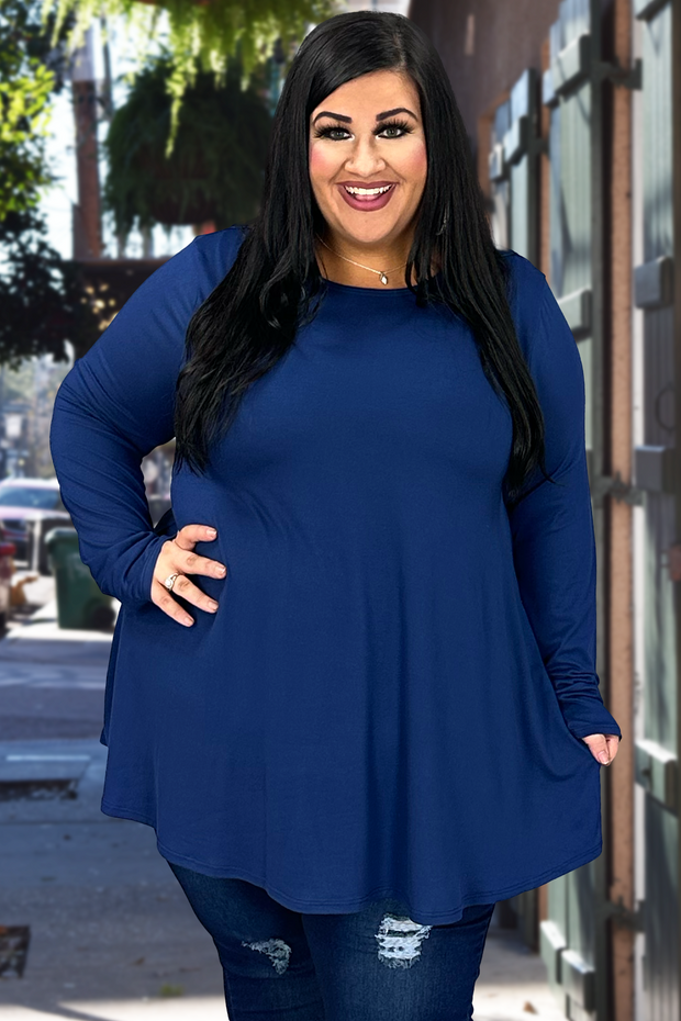 SALE!! 50 SLS-B {The New Staple} Navy "Buttersoft" Long Sleeve Top EXTENDED PLUS SIZE 1X 2X 3X 4X 5X 6X