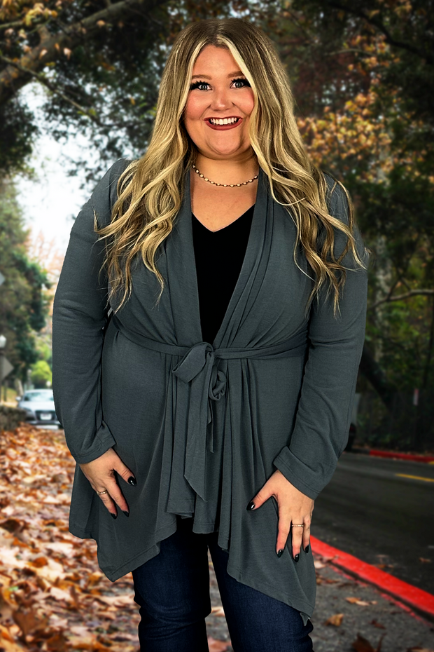 SALE!!  41 OT-C {Time To Go} Grey Tie Front Cardigan  PLUS SIZE XL 2X 3X