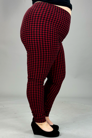 BT-99  {To The Bank} Burgundy Houndstooth Leggings EXTENDED PLUS SIZE 3X/5X