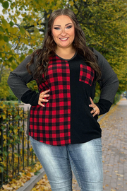 SALE!! 37 CP-D {Until You Realize} Grey Black Red Plaid Contrast SALE!!! Top PLUS SIZE XL 2X 3X