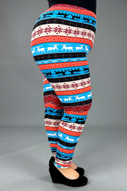 LEG-66 {Warm Wishes} Blue Reindeer Print Leggings EXTENDED PLUS SIZE 3X/5X