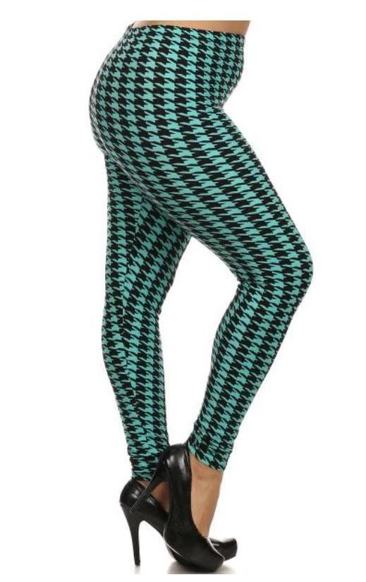 SALE!! BT-99 Turquoise/Black Houndstooth Print Leggings