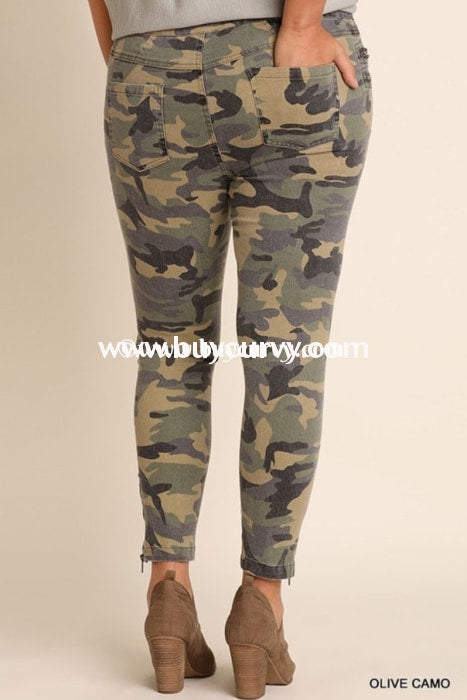 Bt-M Umgee Olive Camo Zipper Detail Pants With Pockets Sale!! Bottoms