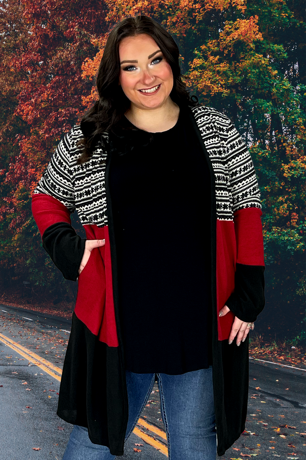 SALE!! 63 OT-A {Bundle Up Baby} Red/Black Print Duster PLUS SIZE 1X 2X 3X