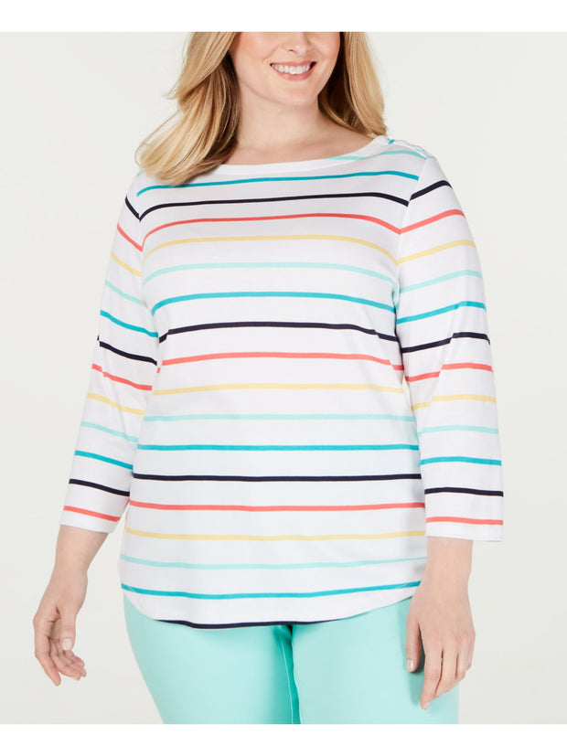 CP-A  M-109 {Charter Club} White Striped Boatneck Top  Retail $27.99