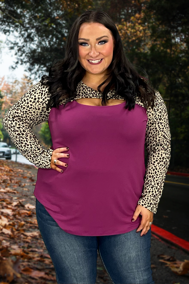 SALE! 59 CP-T {Clear Your Thoughts} Magenta Leopard Keyhole Top PLUS SIZE XL 2X 3X