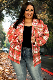 90 OT-A {Deserving Praise} Coral Plaid Jacket PLUS SIZE XL 1X 2X