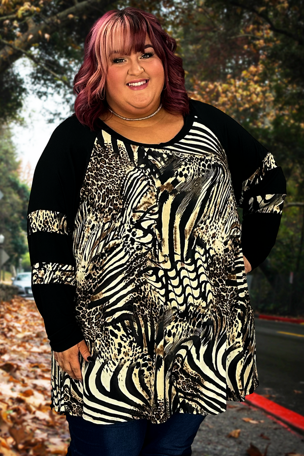 26 CP-B {Run The World} Black/Brown Animal Print Tunic PLUS SIZE  1X 2X 3X 4X 5X 6X