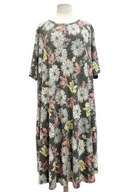 SALE!! 23 PSS-J {Gentle Beauty} Charcoal Floral Dress w/Pockets EXTENDED PLUS SIZE 4X 5X 6X