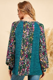 SALE! 55 CP-M {All In Order} Teal Top w/Multi Print Contrast PLUS SIZE XL 2X 3X