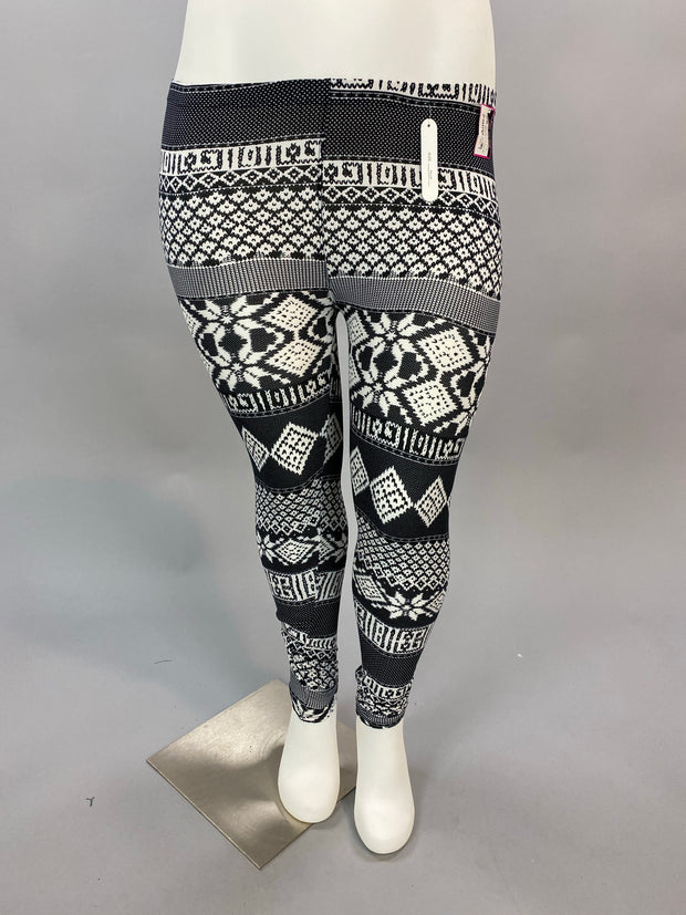 BT-99 Black/White Snowflake Print Leggings PLUS SIZE