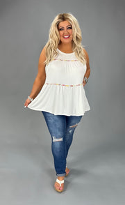 84 SV-A {Charming Ways} Ivory/Floral Contrast Tiered Top PLUS SIZE 1X 2X 3X