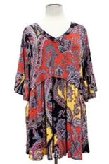 SALE!! 72 PSS {Doing My Best} Red/Mustard Paisley Babydoll Top EXTENDED PLUS SIZE 3X 4X 5X