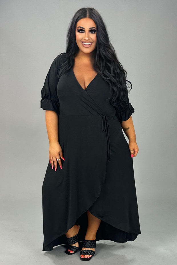 LD-Z  {Glad To See You} Black Wrap Front Maxi Dress PLUS SIZE 1X 2X 3X