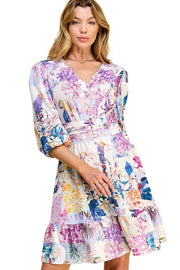 88 PQ {Bloom With A View} Ivory Floral Bird Print V-Neck Dress PLUS SIZE 1X 2X 3X