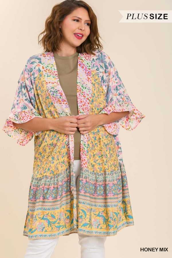 SALE!! 96 OT-U {Cali Inspired} Umgee Muliti-Color Floral Kimono PLUS SIZE XL/1X  1X/2X