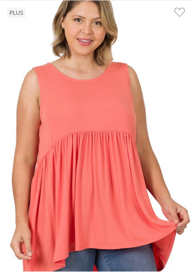 SALE!!  78 SV-G {Never Better} Deep Coral Sleeveless Babydoll Top PLUS SIZE 1X 2X 3X