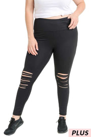 BT-99 {Charming One} Black Legging W/Knee Slits PLUS SIZE XL 1X 2X 3X