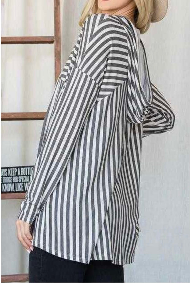 91 HD-C {Boss Lady Fav} Gray/Ivory Striped Hoodie PLUS SIZE 1X 2X 3X