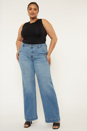 LEG-51  {KanCan} Med. Blue High Rise Wide Leg Jeans PLUS SIZE 16 18 20 22