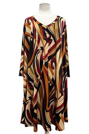 SALE!! 72 PQ {Smoothly Flowing} Brown Swirl Print Dress PLUS SIZE XL 2X 3X