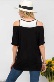 SALE!! 73 OS-B {Elegance Revisited} Black/Ivory Open Shoulder Top PLUS SIZE 1X 2X 3X