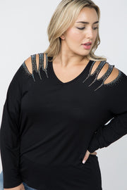 SALE!! 25 SD {Black & Bling} VOCAL Black Top w/Rhinestone Cut Outs PLUS SIZE XL 2X 3X