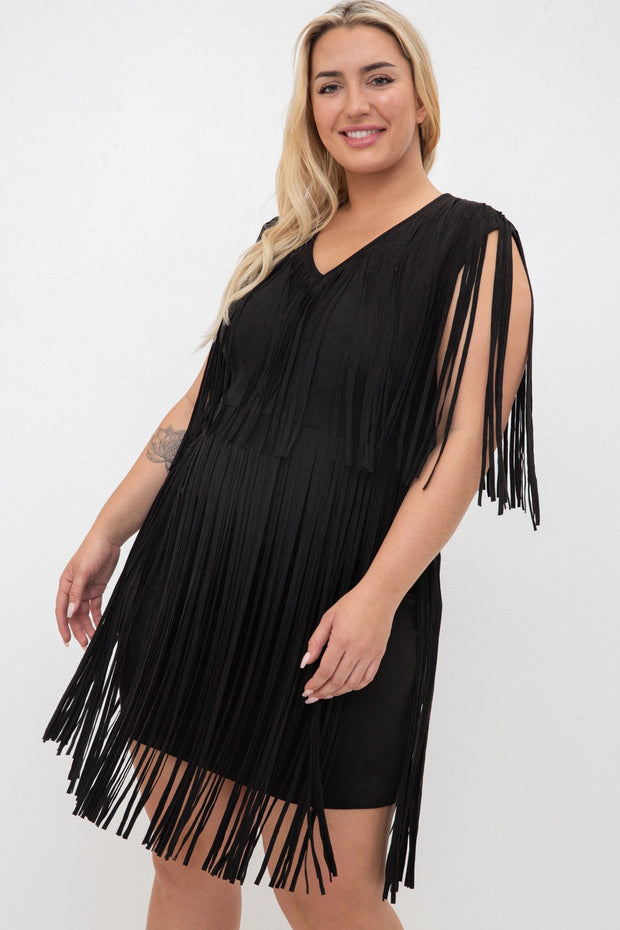 SALE!! 27 SV {Taking A Break} VOCAL Black Faux Suede Dress w/Fringe PLUS SIZE XL 2X 3X