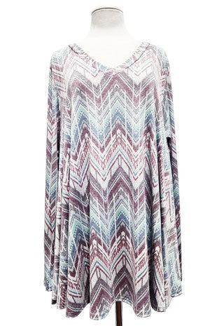 50 PLS {Holding Your Interest} Mint Zig Zag Print V-Neck Top EXTENDED PLUS SIZE 3X 4X 5X