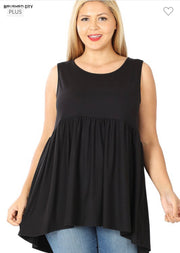 57  SV-G {Never Better} Black Sleeveless Babydoll Top PLUS SIZE 1X 2X 3X