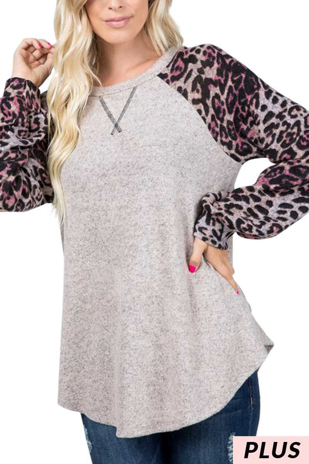 28 CP {Feminine Wild} Mocha/Pink Leopard Print Top PLUS SIZE XL 2X 3X