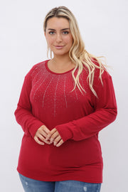 26 SD {Sweeter Than Sugar} VOCAL Red Long Sleeve Top w/Studs PLUS SIZE XL 2X 3X