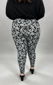 BT-99 {Glance Of Elegance} Black/Gray Print Leggings EXTENDED PLUS SIZE 3X/5X