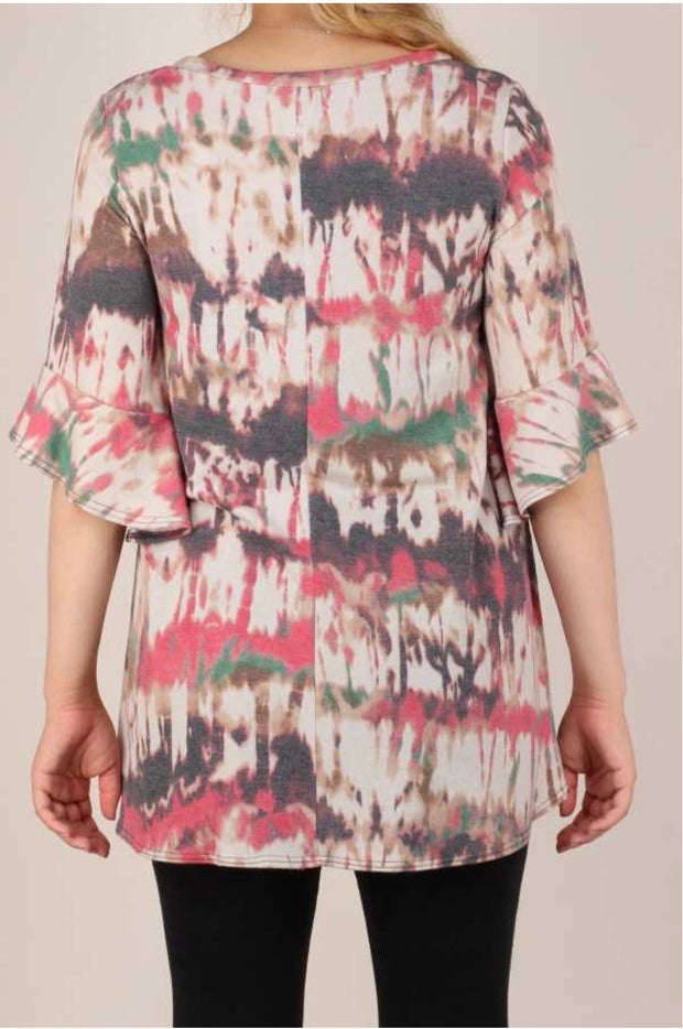 49  PSS-J {Have Mercy} Beige Red Grey Abstract Print Tunic PLUS SIZE XL 2X 3X