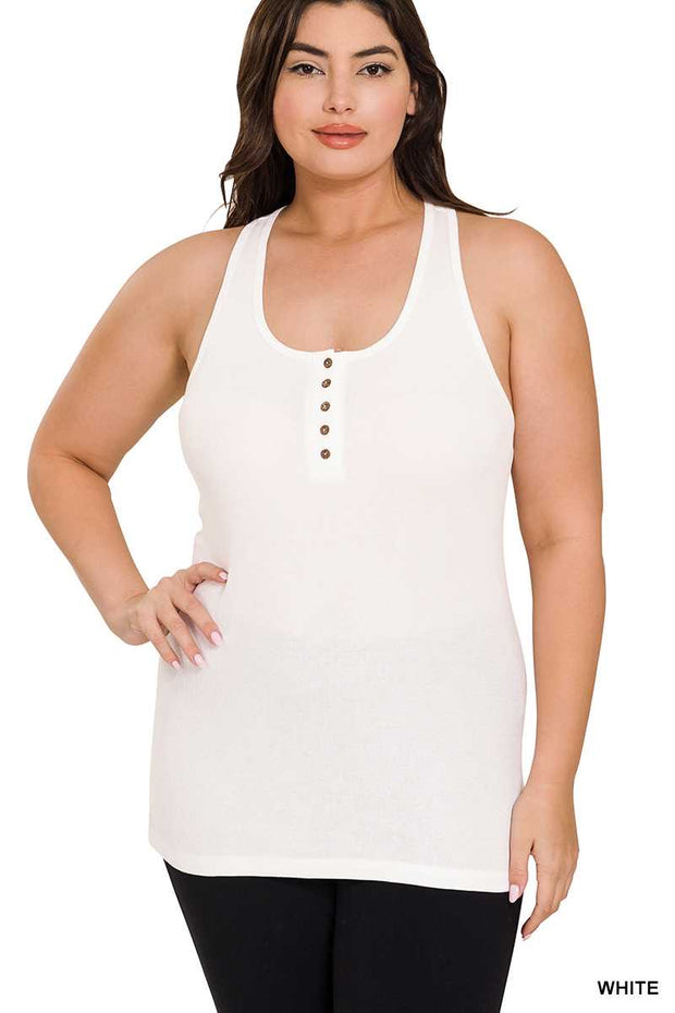 SALE!! TANK {Savvy Chic} White Ribbed Racerback Tank PLUS SIZE 1X 2X 3X