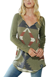 SALE!! 13 CP {Ready For More} Olive/Denim Print V-Neck Top PLUS SIZE XL 2X 3X