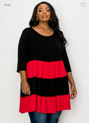 28 CP-H {Escape The Ordinary} Red/Black Tiered Tunic PLUS SIZE 1X 2X 3X