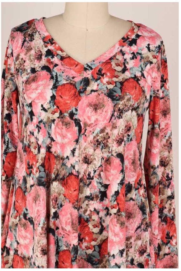 SALE!! 45 PLS-D {All Of Me} Mauve Multi Rose Printed Dress Plus Size XL 2X 3X