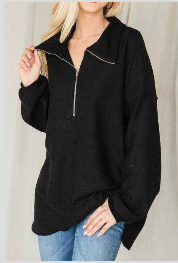 35 SLS-A {Winning Streak} Black Top W/Zipper PLUS SIZE 1X 2X 3X