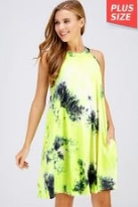 SALE!! 34 SV-D {A World Apart} Neon Green Tie Dye Dress PLUS SIZE 1X 2X 3X