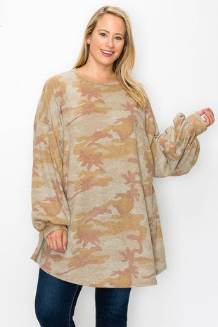 SALE!! 17 PLS {In My Sights} Mustard Camo Print Top EXTENDED PLUS SIZE 3X 4X 5X