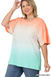 94 PSS-N [The Only Way} Coral/Mint Dip Dye Top PLUS SIZE 1X 2X 3X