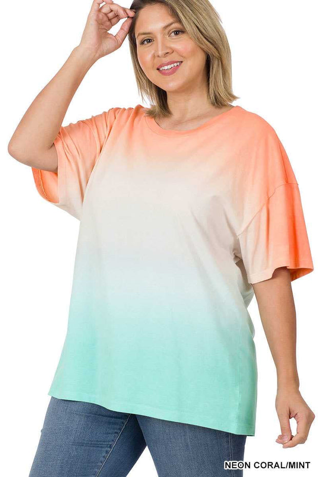 94 PSS-N [The Only Way} Coral/Mint Dip Dye Top PLUS SIZE 1X 2X 3X